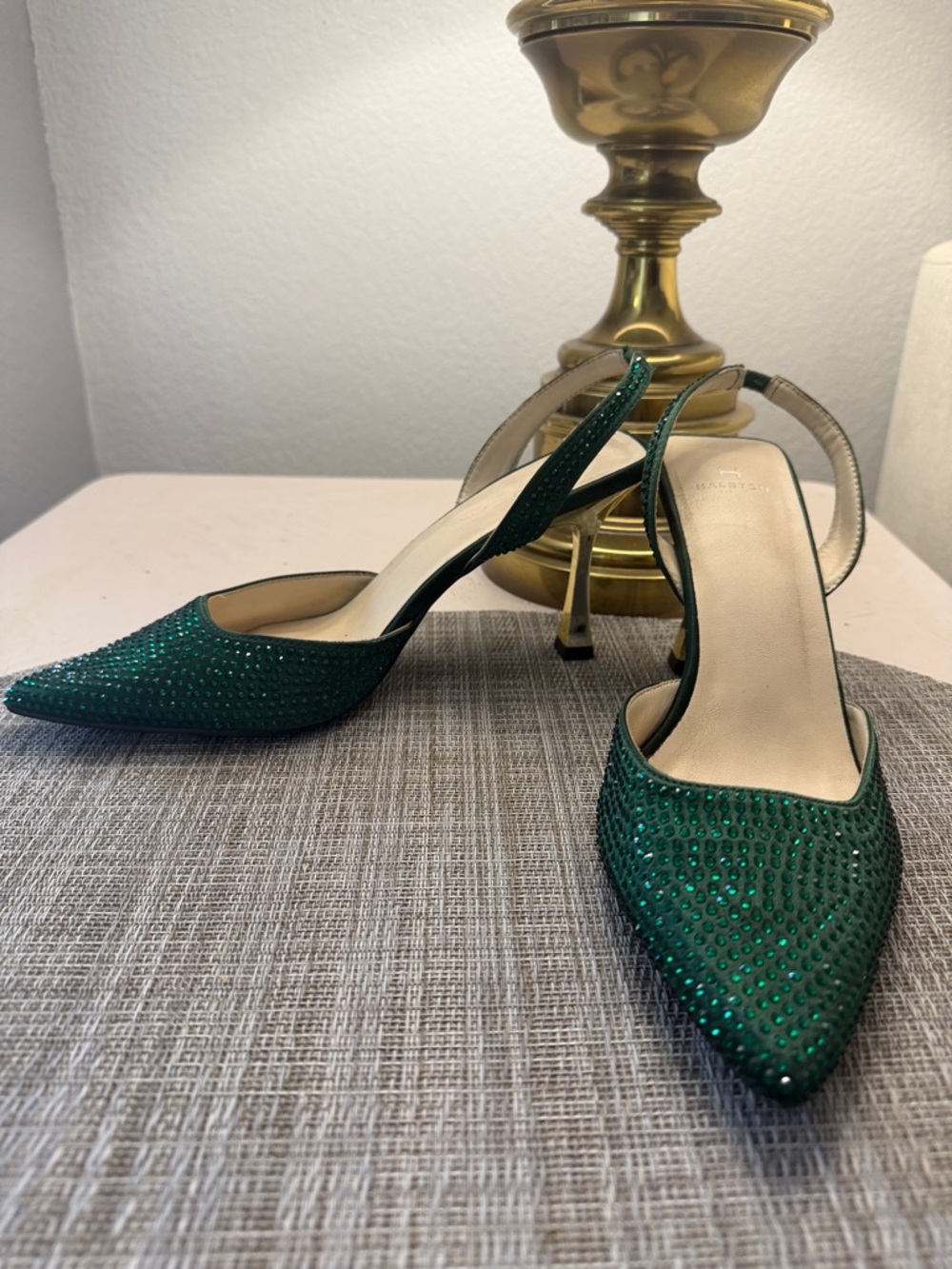 H by Halston Emerald Green Crystal Slingback Heels